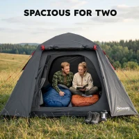 Outsunny Camping Tent 3000mm Waterproof Tent with 2 Doors, Dark Grey and Red(m-4)