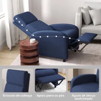 HOMCOM Cadeirão Relax Reclinável até 160° com Apoio para os Pés, até 120 kg, 64x86x102 cm, Azul-Escuro(m-8)