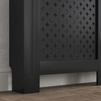 HOMCOM Masca pentru calorifere din lemn MDF, traforată cu model cruciulițe, cu raft și fixare pe perete, 152x19x82 cm, negru(m-9)