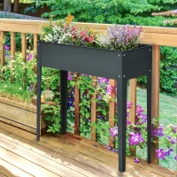 Outsunny Fioriera da Esterno Rialzata in Metallo con 3 Fori di Drenaggio, 100x30x80 cm, Grigio(m-2)