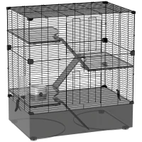 PawHut Jaula para Animales Pequeños con Múltiples Niveles Bandeja y Accesorios Incluidos 73x47x80 cm Negro(m-1)
