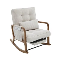 Cozy Rocking Chair with Adjustable Footrest and Side Pocket, Soft Corduroy Glider Armchair for Nursery, 92L x 80W x 70H cm, Beige(m-2)