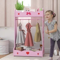 AIYAPLAY Kids Clothes Rail with Two Shelves, for 3-8 Years, Pink(m-2)