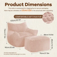 Soft Bean Bag Sofa with High-Quality Sponge and Large Armrests, Cozy Plush Lounger for Bedrooms, 103L x 90W x 70H cm, Pink(m-3)