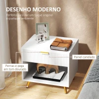 HOMCOM Mesa de Cabeceira Moderna com Gaveta Puxador Dourado e Compartimento Aberto 50x40x47 cm Branco(m-4)