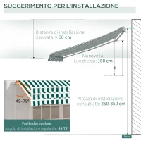 Outsunny Tenda da Sole a Bracci per Esterno con Manovella, Metallo e Poliestere, 295x250cm Verde e Bianco(m-8)