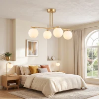HOMCOM Suspension moderne à 4 abat-jours sphériques, hauteur réglable et rotation 350°, Blanc(m-2)
