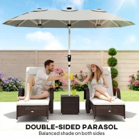 Outsunny 3 m Double-Sided Garden Parasol with LED Solar Lights, Tilt, Outdoor Extra Large Sun Umbrella with Crank Handle, Grey(m-5)