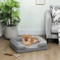 PawHut Dog Sofa Bed, Washable Pet Bed with Removable Cover and Non-Slip Bottom for Cats and Small Dogs, Grey(m-10)