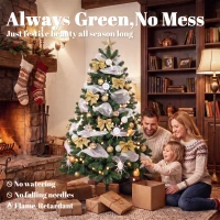 HOMCOM 5ft Pre-Lit Christmas Tree with 150 LED Lights, Artificial Xmas Tree with 8 Lighting Modes, 450 Tips, Remote, Green(m-4)