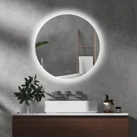 kleankin Round Bathroom Mirror with LED Lights, Wall-Mounted Dimmable Makeup Mirror with 3 Temperature Colours, Defogging Film, Memory Function, Hardwired, 70 x 70 cm(m-2)