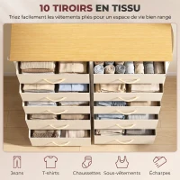 HOMCOM Commode 10 Tiroirs en Tissu, Meuble de Rangement avec 4 Poches, 2 Crochets, Structure en Acier, 80 x 30 x 94,5 cm, Beige(m-4)