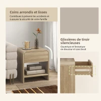 HOMCOM Lot de 2 Tables de Chevet, Compartiment Ouvert, Tiroir à Glissière Silencieuse, Style Scandinave, 40x35x45cm, Naturel(m-6)