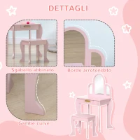 HOMCOM Tavolo per Trucco per Bambine 3-6 Anni con Sgabello, Cassetti e Specchio Coordinato in Acrilico, Rosa(m-6)
