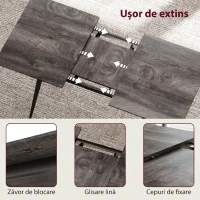 HOMCOM Masă Extensibilă pentru Sufragerie, 6-8 Persoane, 120-160x75 cm, Blat Efect Lemn, Picioare din Oțel(m-5)