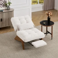 Cozy Reclining Accent Chair with Foldable Ottoman and Lumbar Pillow, Soft Adjustable Lounger for Living Room, 127L x 73W x 90H cm, Beige(m-10)