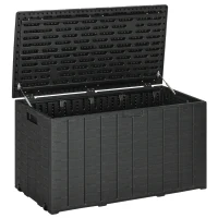 Outsunny Gartenbox 366 Liter aus Kunststoff doppelwandiger Wasserdicht Kissenbox mit Rollen Griffmulden Holzoptik(m-11)