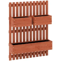 Outsunny Floreira de Parede com Treliça Floreira Vertical de Madeira com 4 Vasos Móveis e Orifício de Drenagem  60x16x80 cm Castanho(m-1)