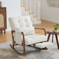 Cozy Rocking Chair with Adjustable Footrest and Side Pocket, Soft Corduroy Glider Armchair for Nursery, 92L x 80W x 70H cm, Beige(m-10)