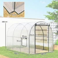 Outsunny Polytunnel Greenhouse Walk-in Grow House with Plasric Cover, Door, Mesh Window and Steel Frame, 3 x 2 x 2m, Clear(m-3)