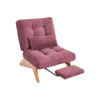 Cozy Reclining Accent Chair with Foldable Ottoman and Lumbar Pillow, Soft Adjustable Lounger for Living Room, 127L x 73W x 90H cm, Wine Red(m-14)