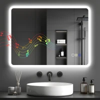 HOMCOM 60 x 80 cm Backlit Illuminated Bathroom Mirror with LED Lights and Bluetooth - Silver Tone(m-11)