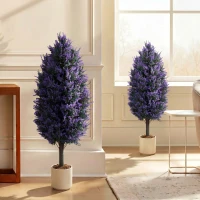 HOMCOM Set of 2 Artificial Lavender Flowers, Indoor Outdoor Fake Plants with Stakes, UV Resistant for Garden,  90 cm, Blue(m-7)