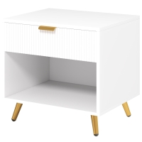 HOMCOM Mesa de Cabeceira Moderna com Gaveta Puxador Dourado e Compartimento Aberto 50x40x47 cm Branco