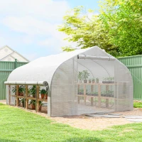 Outsunny 4 x 3(m) Walk-in Polytunnel Greenhouse, Zipped Roll Up Sidewalls, Mesh Door, 8 Mesh Windows, Tunnel Warm House Tent with PE Cover, Complimentary Plant Labels and Gloves, White(m-10)