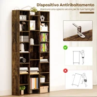 HOMCOM Libreria Moderna in Legno Alta 181 cm con 21 Scomparti e 10 Ripiani Regolabili, Marrone Rustico(m-6)