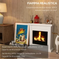 HOMCOM Camino a Bioetanolo con 3 Bruciatori Durata 1.5-3 Ore, Capacità 1.2L e Copertura 16-18㎡, 63.5x24x66cm, Bianco(m-4)