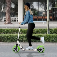 HOMCOM Folding Kick Scooter, Adjustable Ride On Scooter with 200mm Big Wheels and Double Shock Absorption, Urban Scooter for 14+ Teens Adult, Green(m-10)