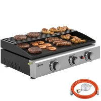 Outsunny Gasgrill 7,5 KW Tragbarer Tischgrill mit 3 Brenner Keramische Lackbeschichtung Grillrost Warmhalterost(m-12)