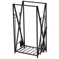 HOMCOM Porte bûches - Range bûches Serviteur de cheminée - Multi Accessoires étagère 46L x 30l x 76H cm Acier Noir(m-1)