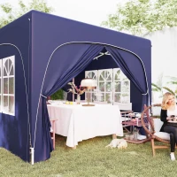 Outsunny Tenda Dobrável 3x3 m com Painéis Laterais UPF50+ Tenda de Jardim com Altura Ajustável e Bolsa de Transporte Azul Escuro(m-9)