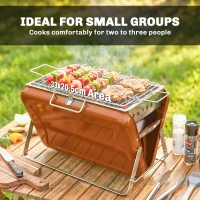 Outsunny Charcoal BBQ Grill Portable Stainless Steel Barbecue with Tilting Grate for Camping Picnic Garden Orange(m-6)