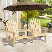 Outsunny Adirondack Gartenstuhl mit Tisch und Schirmloch 2 Sitzer Gartensessel Sitzgruppe Gartenmöbel für Balkon Massivholz Natur 178 x 87 x 92 cm(m-10)