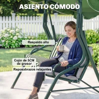 Outsunny Baloiço de Jardim de 2-3 Lugares com Almofada Toldo Ajustável Terraço Patio Capacidade 240kg 170x110x153cm Verde e Branco(m-7)