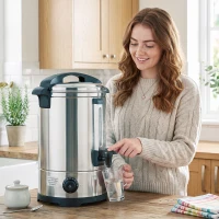 HOMCOM Distribuitor apă caldă 6,5 L, 1500 W, oțel inoxidabil, cu termostat, funcție de menținere a temperaturii și robinet(m-5)