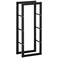 HOMCOM Kaminholzregal Metall 40 x 25 x 100 cm Brennholzregal Stapelhilfe Stahlrahmen bis 100kg Kaminholzunterstand Outdoor Holzregal Feuerholzregal für Garten Terrasse Außen Schwarz(m-1)