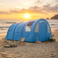 Outsunny 4 Man Camping Tent with 2 Room, Floor and Carry Bag - Blue(m-9)