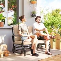 Outsunny Panchina a Dondolo da Giardino per 2 Persone con Cuscini per Seduta e Schienale, 122x70x87cm, Khaki(m-10)