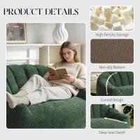 Plush 2-Seater Bean Bag Sofa with High Density Sponge, Cosy Lazy Couch for Gaming Room and Pet-Playing Room, 140L x 98W x 61H cm, Green(m-7)