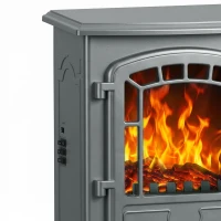 HOMCOM Electric Fireplace Stove, 1000W/2000W, Freestanding Electric Fire with LED Flame Effect, Adjustable Thermostat, Grey(m-10)