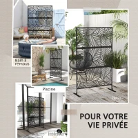 Outsunny Panneau brise vue décoratif paravent extérieur noir à motif végétal en métal - 122 x 45 x 198 cm, noir(m-6)