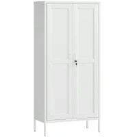 HOMCOM Armadio per Ufficio in Acciaio a 3 Ripiani Regolabili con Serratura e 2 Chiavi, 80x40x175 cm, Bianco(m-1)