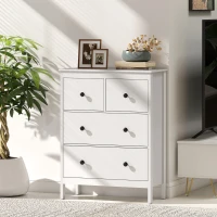 HOMCOM Kommode mit 4 Schubladen, für Kleidung & Bettwäsche, Wohnzimmer, Schlafzimmer, Flur, Spanplatte, Weiß(m-9)
