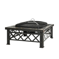 Outsunny 3-in-1 Feuerschale Feuerkorb Feuerstelle mit Funkenschutz Grillrost Eiskübel Garten BBQ Schwarz 76cm x 76cm x 47cm