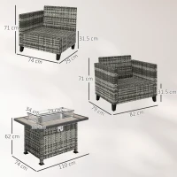 Outsunny 5-Piece Rattan Patio Furniture Set with Gas Fire Pit Table, Loveseat Sofa, Armchairs, Cushions, Pillows, Grey(m-3)