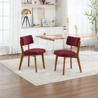 Stylish Mid-Century Dining Chairs with Ergonomic Backrest, Comfortable Upholstered Side Chairs for Dining Room, 47L x 54.5W x 77H cm, Wine Red(m-1)